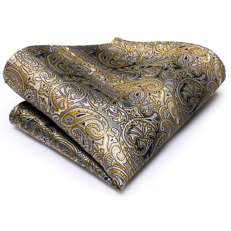 Hi-Tie Yellow Brown Paisley kaklasaite vīriešiem Zīda vīriešu kaklasaites sprādze Dāvana vīriešiem Luksusa kaklasaite Hanky aproču pogu komplekts svinīgām kāzām