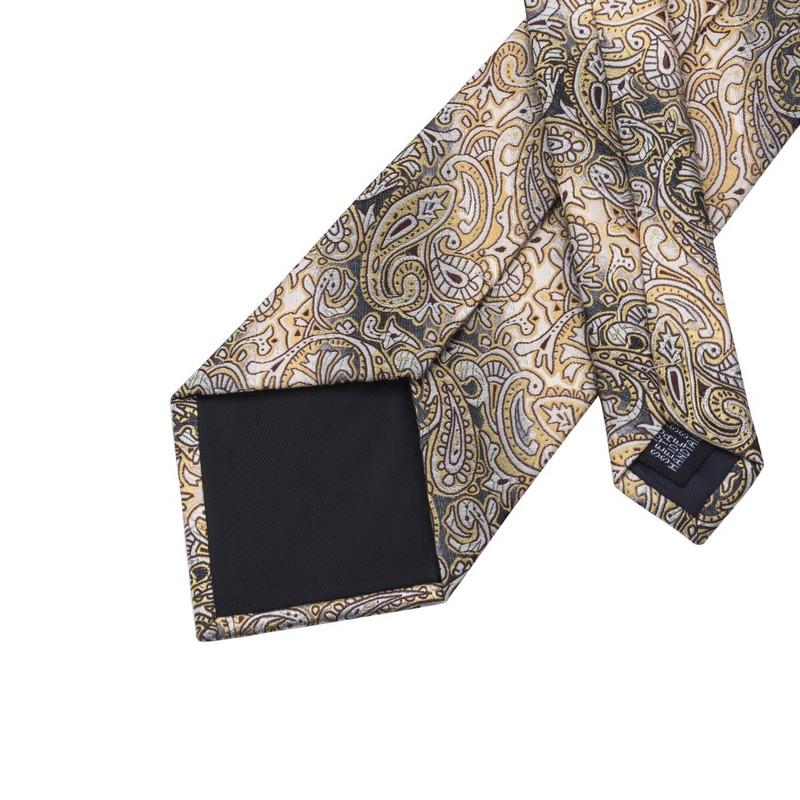 Hi-Tie Yellow Brown Paisley kaklasaite vīriešiem Zīda vīriešu kaklasaites sprādze Dāvana vīriešiem Luksusa kaklasaite Hanky aproču pogu komplekts svinīgām kāzām