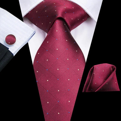 Hi-Tie Designer Sarkans bordo rūtains zīda kāzu kaklasaite vīriešiem Ērta aproču poga dāvana vīriešu kaklasaite Mode biznesa ballīte Dropshiping