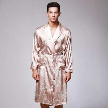 KWAN.Z мъжки халат, въртящо се копринено кимоно, халат с дълги ръкави, дълга пижама, мъжка рокля, китайски дракон, мъжки халат за баня albornoz