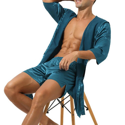 Halat de baie pentru bărbați cu glugă din satin largi, asemănător cu mătasea, halat de baie pijamale, haine de dormit, halat de baie, haine de noapte, halat kimono