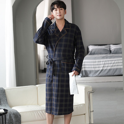 Най-новият M-4XL есенен халат за мъже, 100% памук, топ кимоно, халати за мъже, карирани халати, дълъг халат за баня, халат за булка, пеньоар
