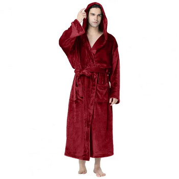 Уютен плюшен халат с качулка Мека топла стилна нощница с дълъг ръкав за есен зима