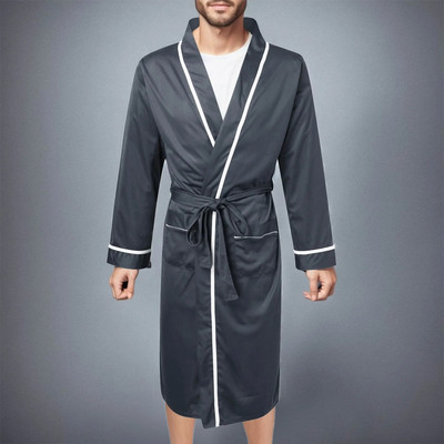 Őszi téli pamut fürdőköpeny férfi kontraszt színű alkalmi puha hálóruha meleg vastag otthoni öv pizsama kimonó fürdőköpeny