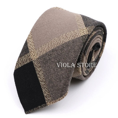 Modes jauns, karsti rūtains, svītrains 100% kokvilnas kaklasaite 7 cm vīriešu elegants brūns haki sarkans tumši melns kāzu ballīšu uzvalks Cravat dāvanu aksesuārs