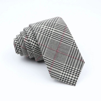 Мъжка вратовръзка Памучно сиво черно карирано вратовръзка Тясна яка Тънки вратовръзки Сватбен бизнес костюм Риза Подарък за мъже Аксесоар