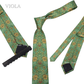 Винтидж зелена вратовръзка с флорален принт каки 8 см полиестерна копринена допир Мъжки ежедневен парти банкетен костюм Смокинг Мъжка вратовръзка Аксесоар за подарък
