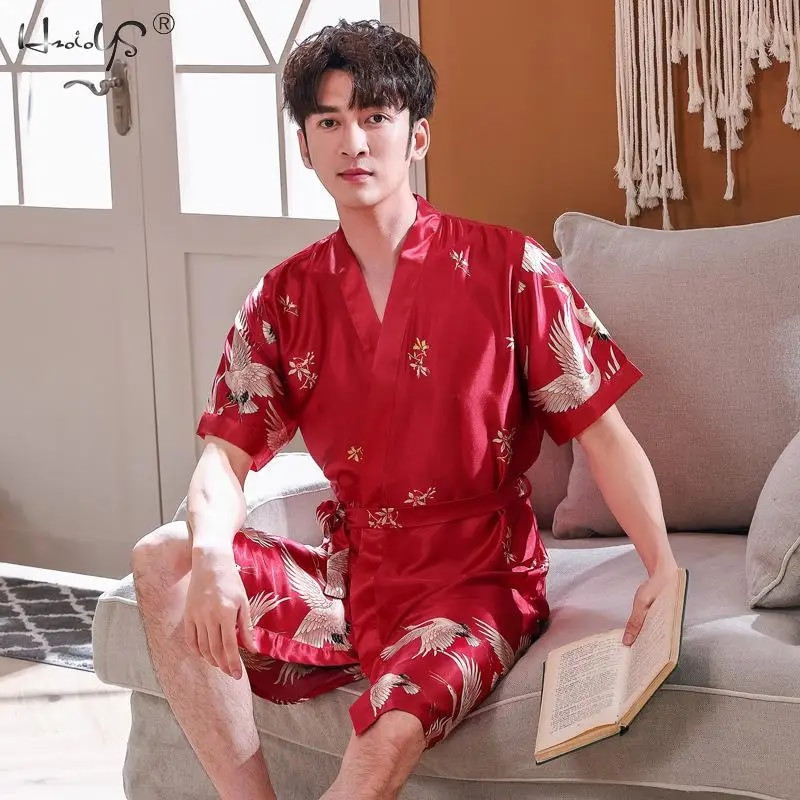 Vīriešu satīna halāts, halāti un sieviešu halātu mīļotāji kāzu medusmēneša guļamveļa Peldmētelis Zīda kimono pidžamas Peldmētelis Naktskrekls Kleita