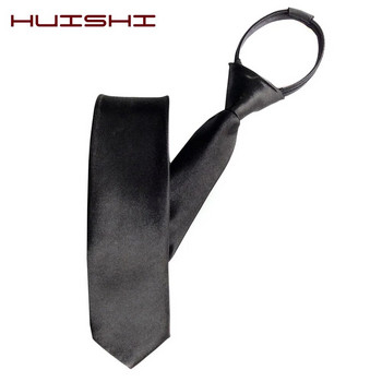 HUISHI Предварително вързани вратовръзки с вратовръзка с цип Мъжки тесни вратовръзки с цип Червени черни сини Едноцветни тънки тесни развлекателни партита