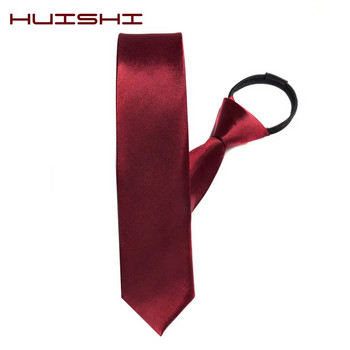 HUISHI Предварително вързани вратовръзки с вратовръзка с цип Мъжки тесни вратовръзки с цип Червени черни сини Едноцветни тънки тесни развлекателни партита