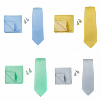 HUISHI Мъжки вратовръзки Едноцветна официална сватбена вратовръзка Жакардова тъкана вратовръзка Носна кърпичка Копчета за ръкавели за мъже Бизнес костюм 3 бр. Сватбени