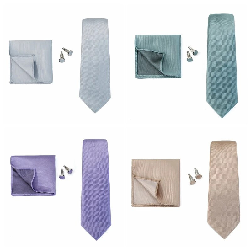 HUISHI vīriešu kaklasaites vienkrāsains formāla kāzu kaklasaite žakarda austi kaklasaite kabatlakats aproču pogas vīriešiem biznesa uzvalks 3gab kāzu