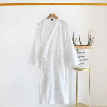 Мъжки халат с размер на пара плюс памучен мъжки раиран стил пролет лято халат за баня и дълъг за домашен плат