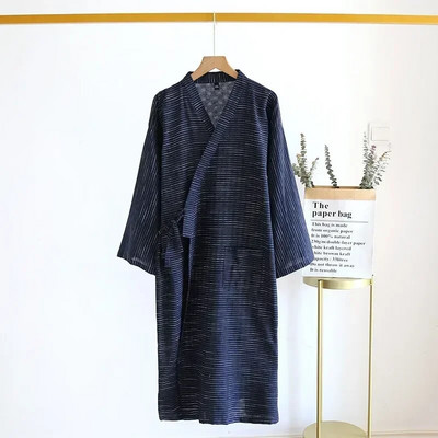 Men`s Steaming Size Robe Plus Cotton Man Striped Style Spring Summer Bathrobe Bath And Long for Cloth Home