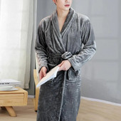 Halat de baie pentru cuplu Coral Fleece Cusătură deschisă Culoare uni Îngroșare talie strânsă Centura de baie Buzunare unisex Halat de baie pentru dormitor