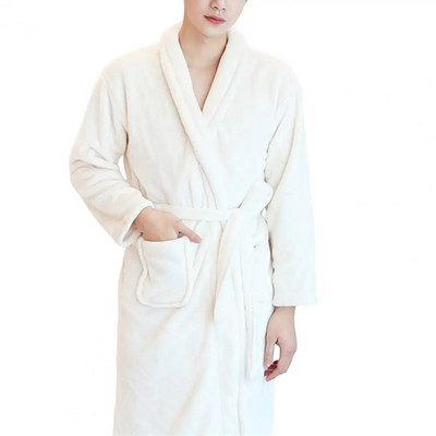 Halat de baie pentru cuplu Coral Fleece Cusătură deschisă Culoare uni Îngroșare talie strânsă Centura de baie Buzunare unisex Halat de baie pentru dormitor
