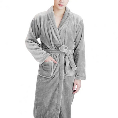 Halat de baie pentru cuplu Coral Fleece Cusătură deschisă Culoare uni Îngroșare talie strânsă Centura de baie Buzunare unisex Halat de baie pentru dormitor