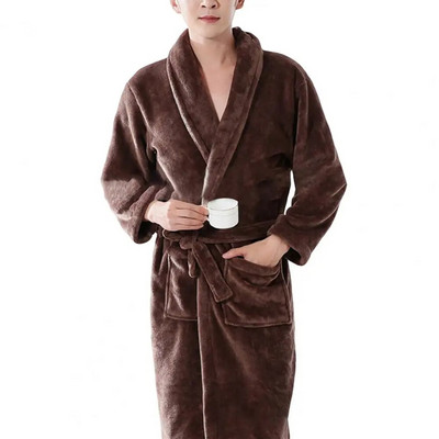 Halat de baie pentru cuplu Coral Fleece Cusătură deschisă Culoare uni Îngroșare talie strânsă Centura de baie Buzunare unisex Halat de baie pentru dormitor