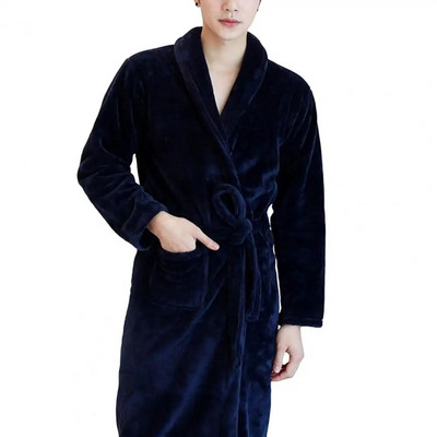 Halat de baie pentru cuplu Coral Fleece Cusătură deschisă Culoare uni Îngroșare talie strânsă Centura de baie Buzunare unisex Halat de baie pentru dormitor