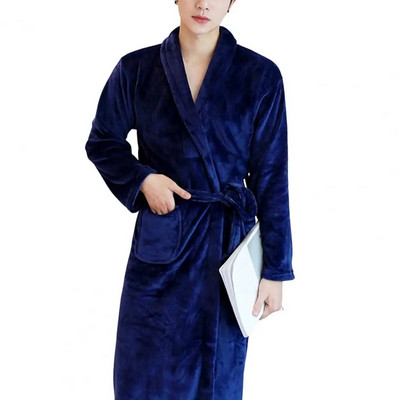 Halat de baie pentru cuplu Coral Fleece Cusătură deschisă Culoare uni Îngroșare talie strânsă Centura de baie Buzunare unisex Halat de baie pentru dormitor