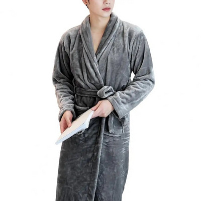Halat de baie pentru cuplu Coral Fleece Cusătură deschisă Culoare uni Îngroșare talie strânsă Centura de baie Buzunare unisex Halat de baie pentru dormitor