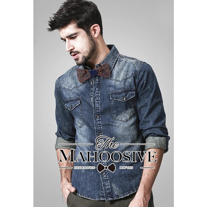 Koka tauriņš kabatlakatiņu komplekts Vīriešu rūtains tauriņš Koka dobi cirsts Izgriezts Ziedu dizains un kaste Mode Jaunums Vīriešu kaklasaites