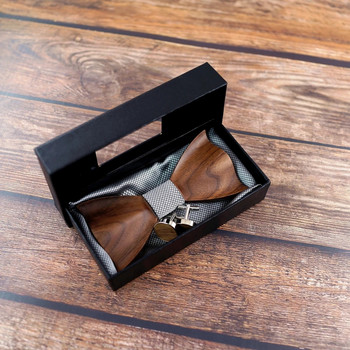 Нов дизайн 3D дървена вратовръзка Pocekt Квадратни копчета за ръкавели Модна дървена папийонка сватбена вечеря Ръчно изработена корбата Дървени връзки Gravata комплект