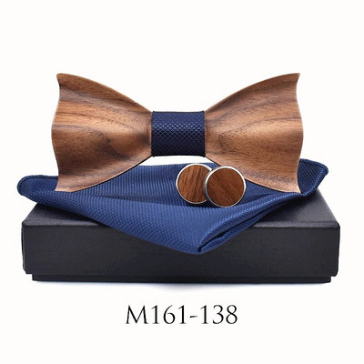 Jauns dizains 3D Koka kaklasaite Pocekt Square Aproču pogas Modes koka tauriņš kāzu vakariņas Roku darbs corbata Wooden Ties Gravata komplekts