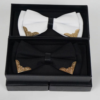 Мъжки плътни черно-бели папийонки Официална рокля Сватбени папийонки за мъже, жени, свободно време, метални блестящи пеперуди, панделка, банкет, вратовръзка