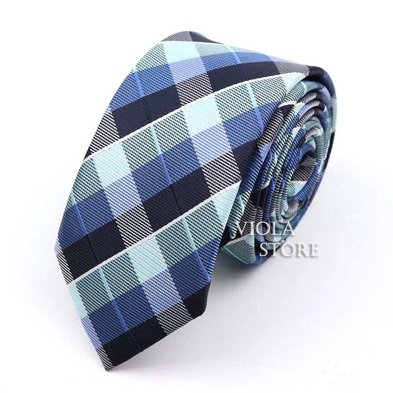Κλασική ζακάρ καρό ριγέ γραβάτα 6 εκ. Πολυεστερικό μπλε ανδρική λεπτή γραβάτα Skinny σμόκιν πουκάμισο Cravat Δώρο για άνδρες Αξεσουάρ