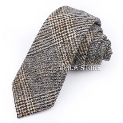 Klasisks tops 50% vilnas mīksta kaklasaite 7 cm brūna pelēka vīriešu svītraina rūtaina kašmira kaklasaite kāzu smokings uzvalks ballītei Cravat dāvanu aksesuārs