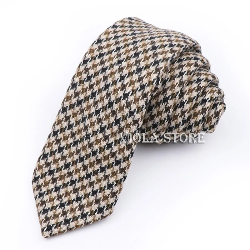 Klasisks tops 50% vilnas mīksta kaklasaite 7 cm brūna pelēka vīriešu svītraina rūtaina kašmira kaklasaite kāzu smokings uzvalks ballītei Cravat dāvanu aksesuārs