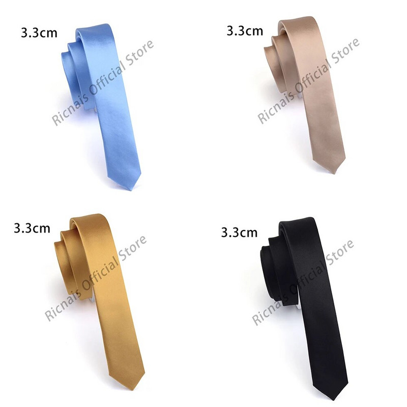 Ricnais Fashion 3,3 cm tieva zīda kaklasaite sarkana zaļa cieta šaura kaklasaite vīriešiem ballītei kāzu ikdienas kaklasaites aksesuāri dāvanas
