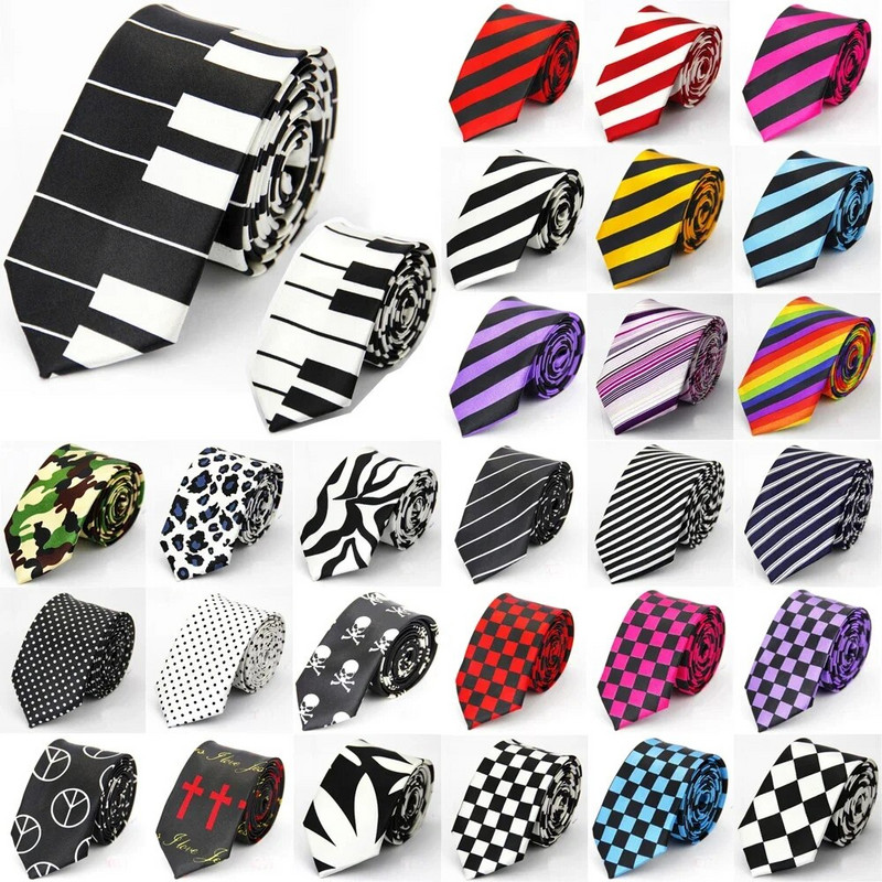 Šaura kaklasaite vīriešiem, sievietēm, 5 cm 2 collu tieva, plāna kāzu melna zila rozā balta sarkana zaļa brūna galvaskausa klavieru svītraina kaklasaite