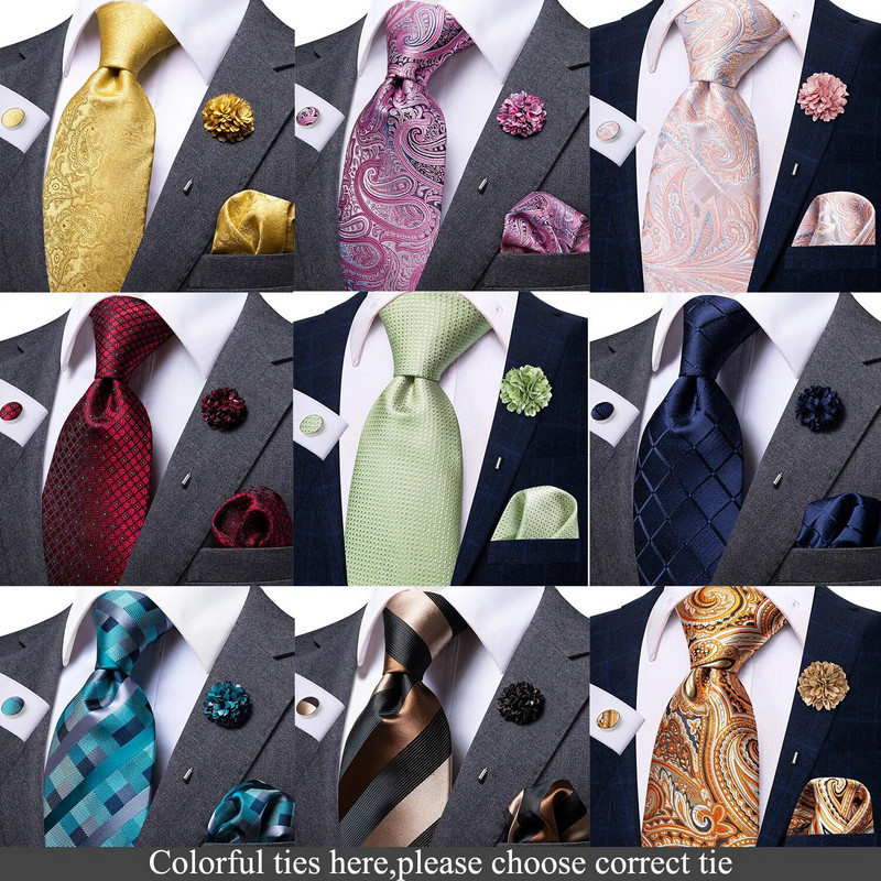 25 krāsu kaklasaites vīriešiem Luksusa 8,5 cm plata zīda kāzu kaklasaite kabatas kvadrātveida aproču pogas ar piespraudi Dāvana vīriešiem Hi-Tie dizainers