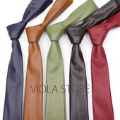 Klasisks bēšs zelts rozā zils vintage brūns zaļš masīvs PU ādas kaklasaite 5,5 cm šaura kāzu ballīte dāvana vīriešiem sievietēm Sievietēm Cravat aksesuārs