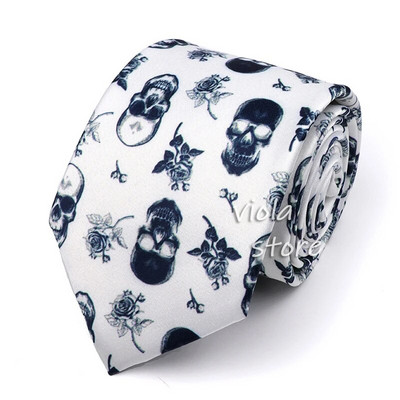 Funny CartoonPrint Burger Shark Drinker Skull Silk Touch Polyester 7.5cm Neckie Party Show Cravat Suit Men Wacky Gift Аксесоар