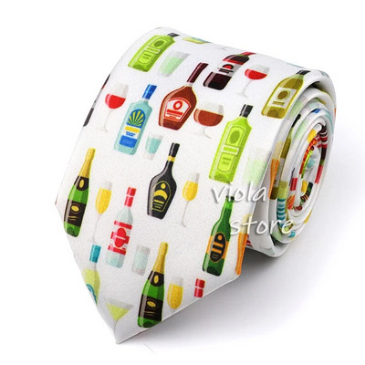 Funny CartoonPrint Burger Shark Drinker Skull Silk Touch Polyester 7.5cm Neckie Party Show Cravat Suit Men Wacky Gift Аксесоар