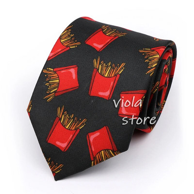 Funny CartoonPrint Burger Shark Drinker Skull Silk Touch Polyester 7.5cm Neckie Party Show Cravat Suit Men Wacky Gift Аксесоар