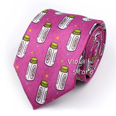 Funny CartoonPrint Burger Shark Drinker Skull Silk Touch Polyester 7.5cm Neckie Party Show Cravat Suit Men Wacky Gift Аксесоар
