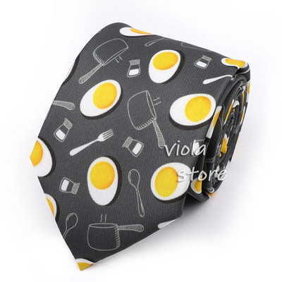 Funny CartoonPrint Burger Shark Drinker Skull Silk Touch Polyester 7.5cm Neckie Party Show Cravat Suit Men Wacky Gift Аксесоар