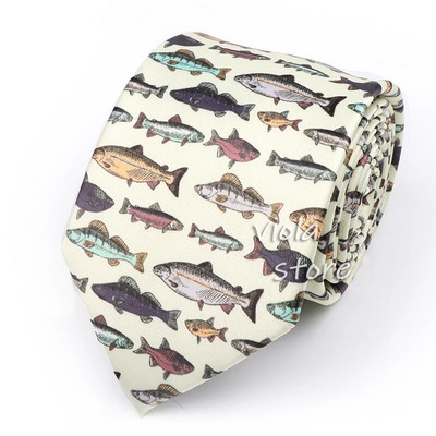 Funny CartoonPrint Burger Shark Drinker Skull Silk Touch Polyester 7.5cm Neckie Party Show Cravat Suit Men Wacky Gift Аксесоар