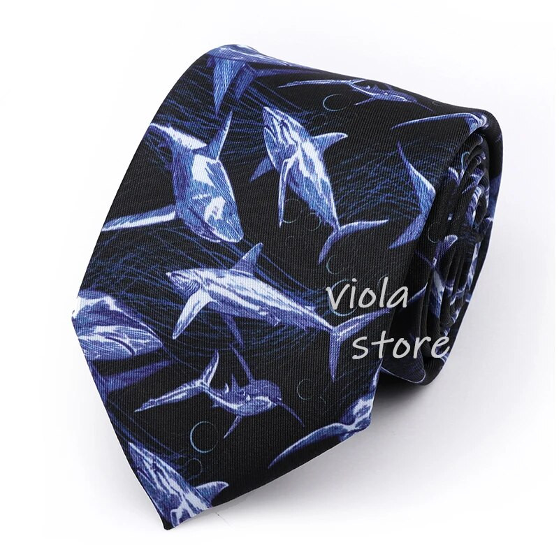 Smieklīgs CartoonPrint Burger haizivs dzērājs galvaskauss zīda pieskāriens poliestera 7,5 cm kaklasaites ballītes šovs Cravat uzvalks vīriešiem dīvains dāvanu aksesuārs