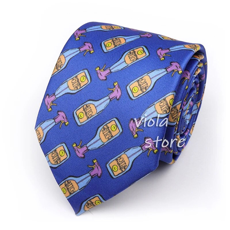 Smieklīgs CartoonPrint Burger haizivs dzērājs galvaskauss zīda pieskāriens poliestera 7,5 cm kaklasaites ballītes šovs Cravat uzvalks vīriešiem dīvains dāvanu aksesuārs