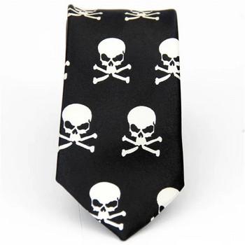Тясна вратовръзка за мъже, жени 5 см (2 инча) тънка вратовръзка в готически пънк стил, черна, бяла шарка с щампа на череп