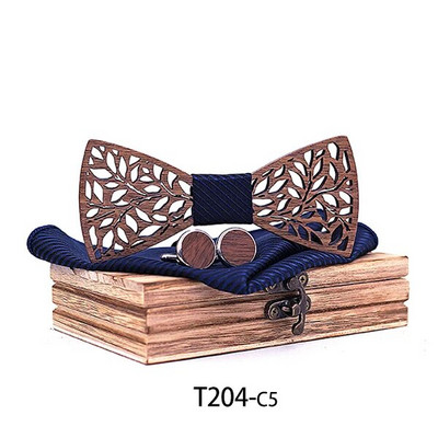 Mahoosive Fashion Vyriškos rankų darbo nosinės medinės ir rankogalių segtukai Medinis peteliškė Iš anksto surištas peteliškės vestuvių vakarėliui, medinė dovanų dėžutė