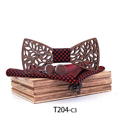 Mahoosive Fashion Vyriškos rankų darbo nosinės medinės ir rankogalių segtukai Medinis peteliškė Iš anksto surištas peteliškės vestuvių vakarėliui, medinė dovanų dėžutė