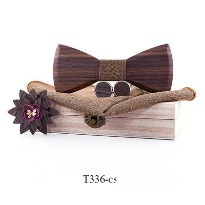 Drveni set rupčića za leptir-mašnu za muškarce s dugmadima za manžete, cvijeće s cvjetnim dizajnom Drvena kutija Modne novosti za muškarce