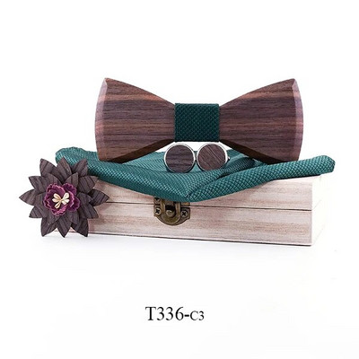 Drveni set rupčića za leptir-mašnu za muškarce s dugmadima za manžete, cvijeće s cvjetnim dizajnom Drvena kutija Modne novosti za muškarce