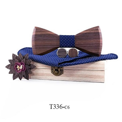 Drveni set rupčića za leptir-mašnu za muškarce s dugmadima za manžete, cvijeće s cvjetnim dizajnom Drvena kutija Modne novosti za muškarce